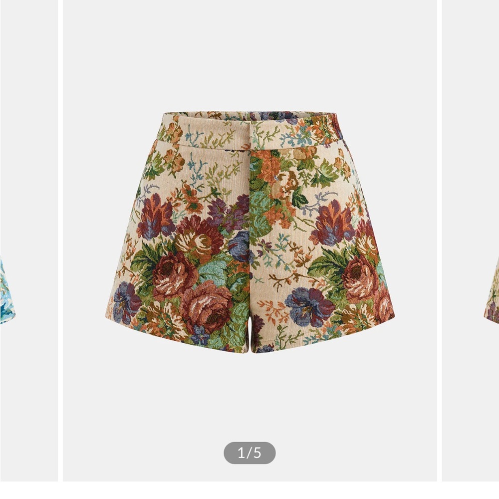 Floral jaquard Tapestry High-Waist Women's Shorts - Cream Multi